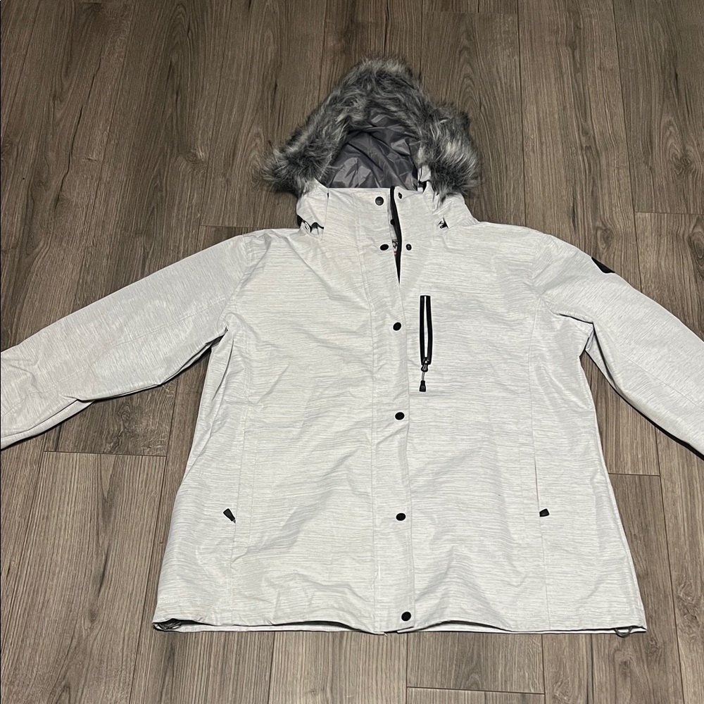 Avalanche Heather Gray Bomber Jacket with Fur Hood - Picture 2 of 10